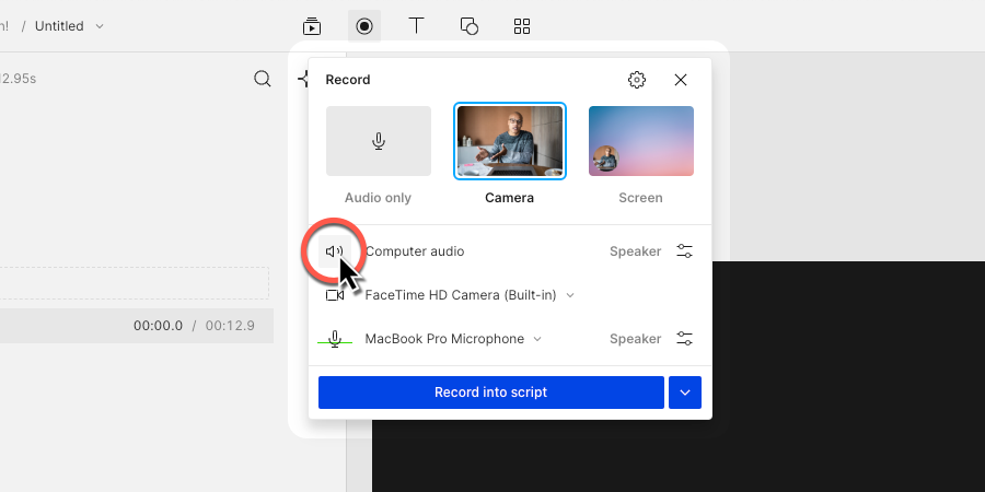 Image of recording computer audio in Descript