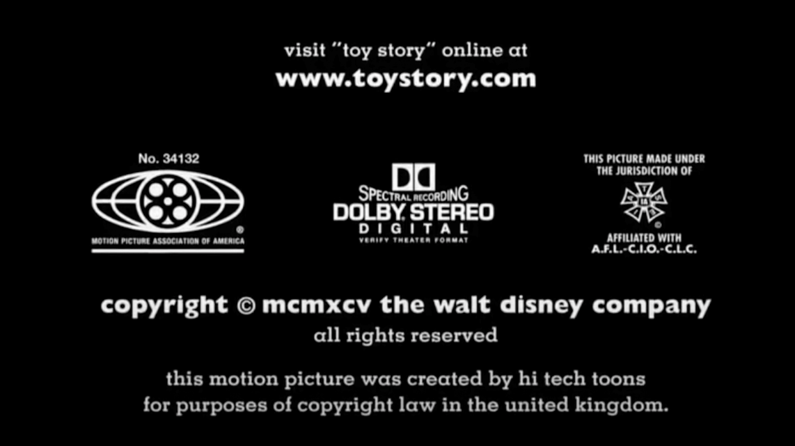 Caption: Closing credits for the original Toy Story movie. 