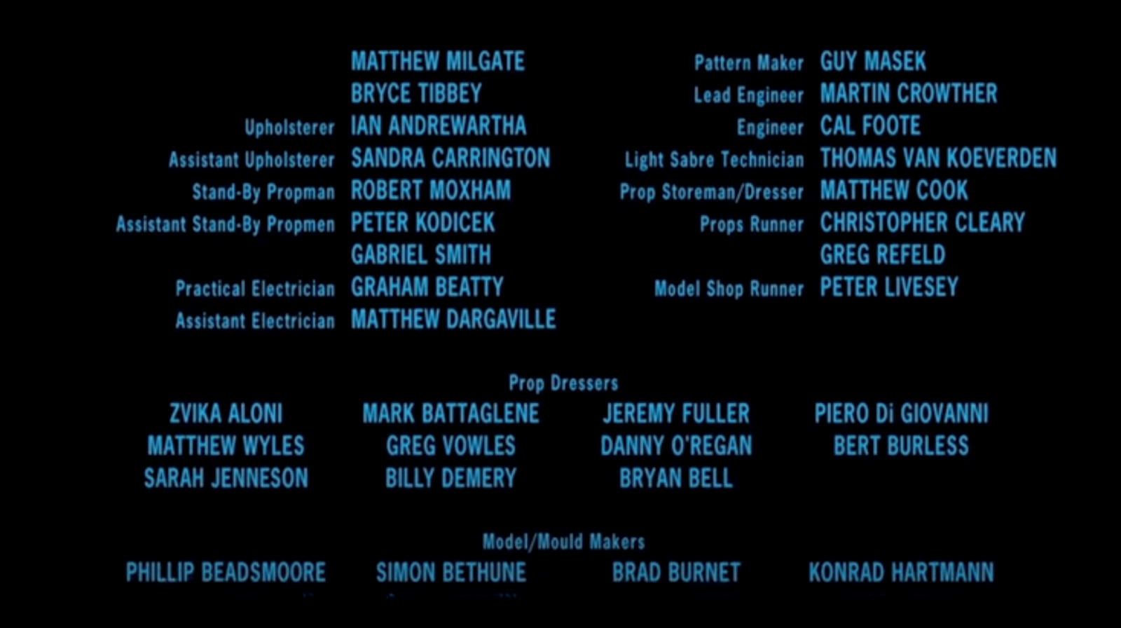 Closing credits for the Star Wars III movie.