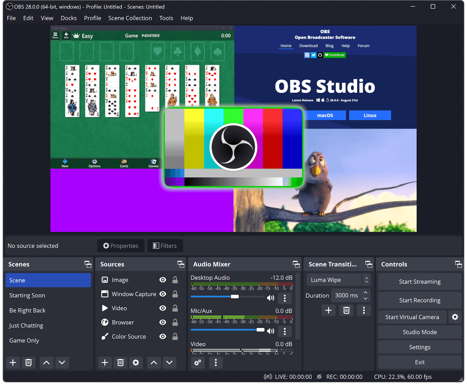 Image of OBS Studio dashboard