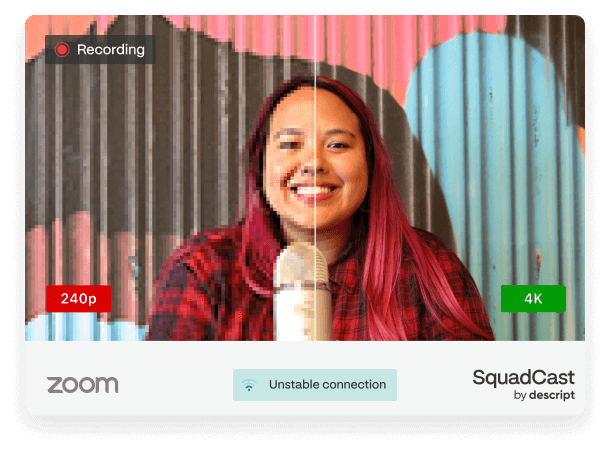 Comparison of video quality on Zoom vs. SquadCast. SquadCast is way better, for real