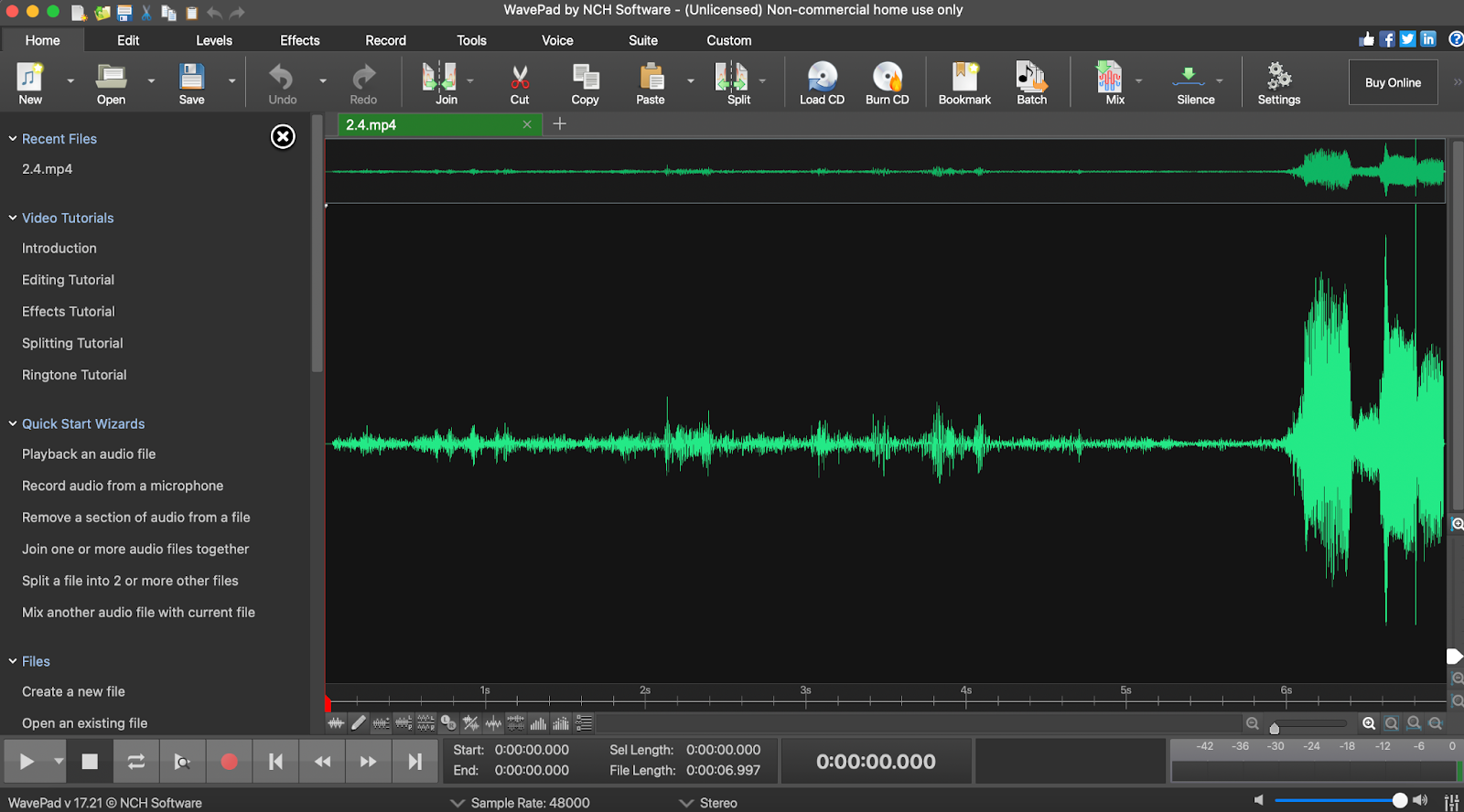 Image of Wavepad audio editing functions.