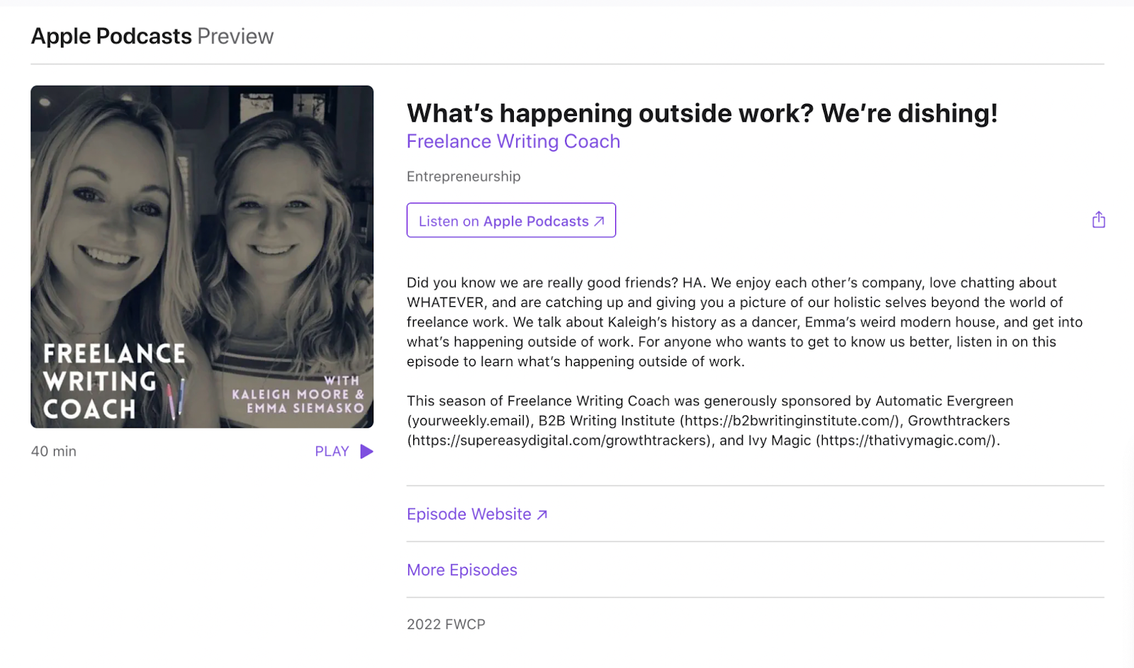 Image of Apple Podcasts Preview for The Freelance Writing Coach podcast