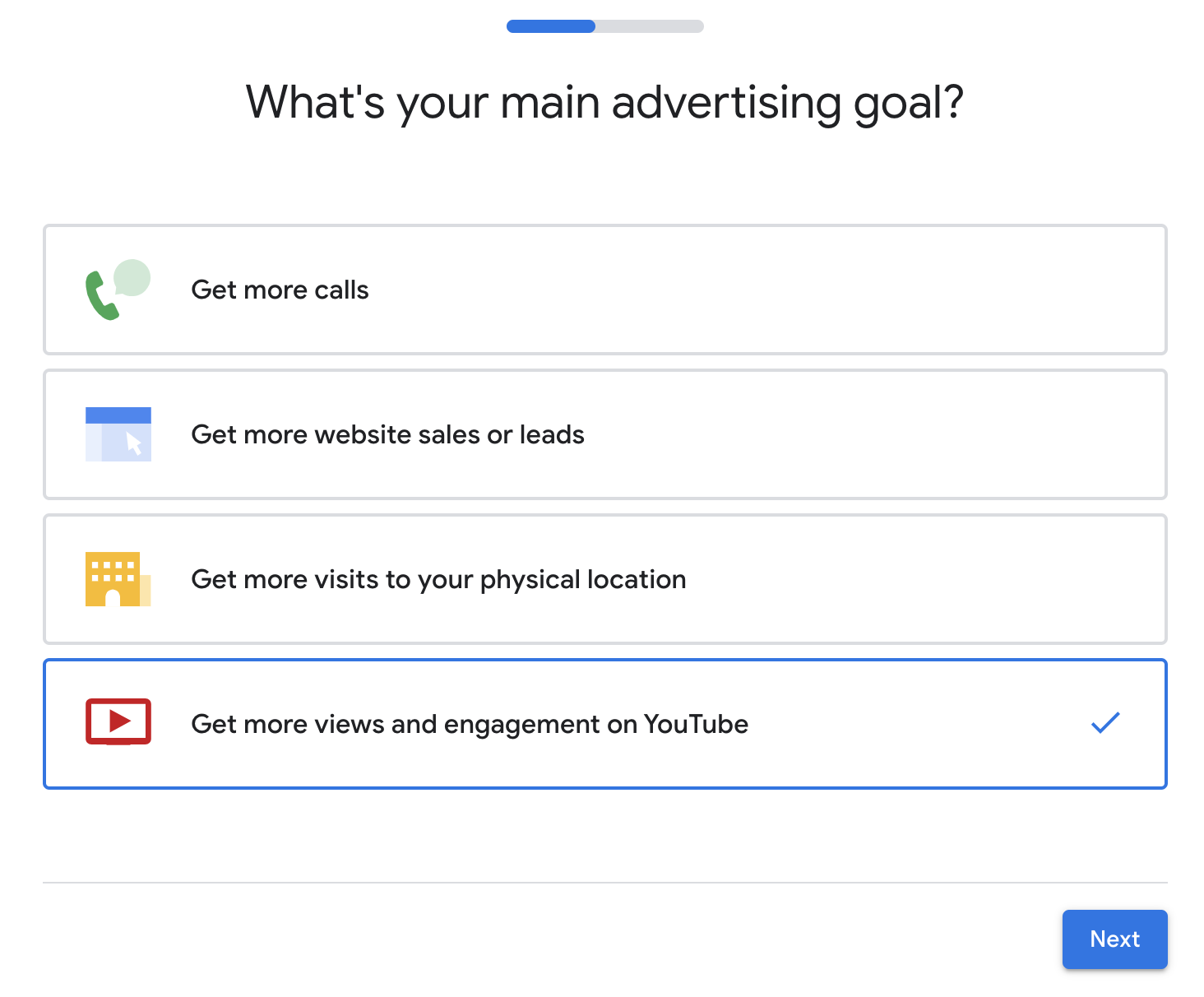 Selecting a YouTube advertising goal when creating a campaign