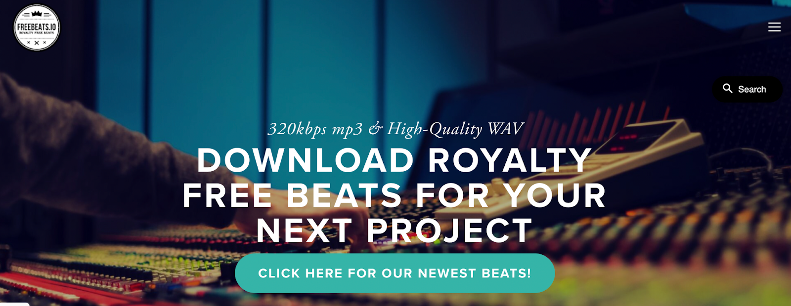 Image of Freebeats homepage featuring royalty free downloads