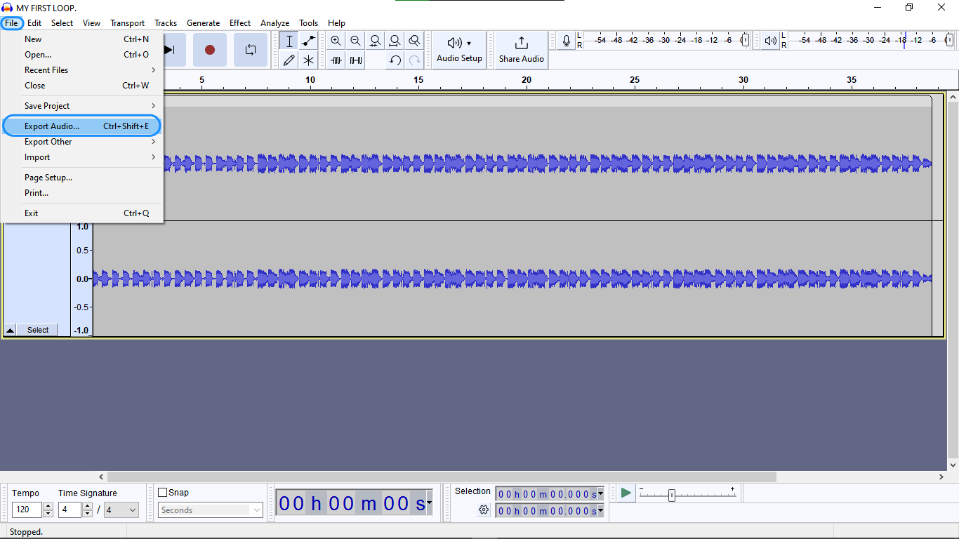 Exporting audio from a video file in Audacity