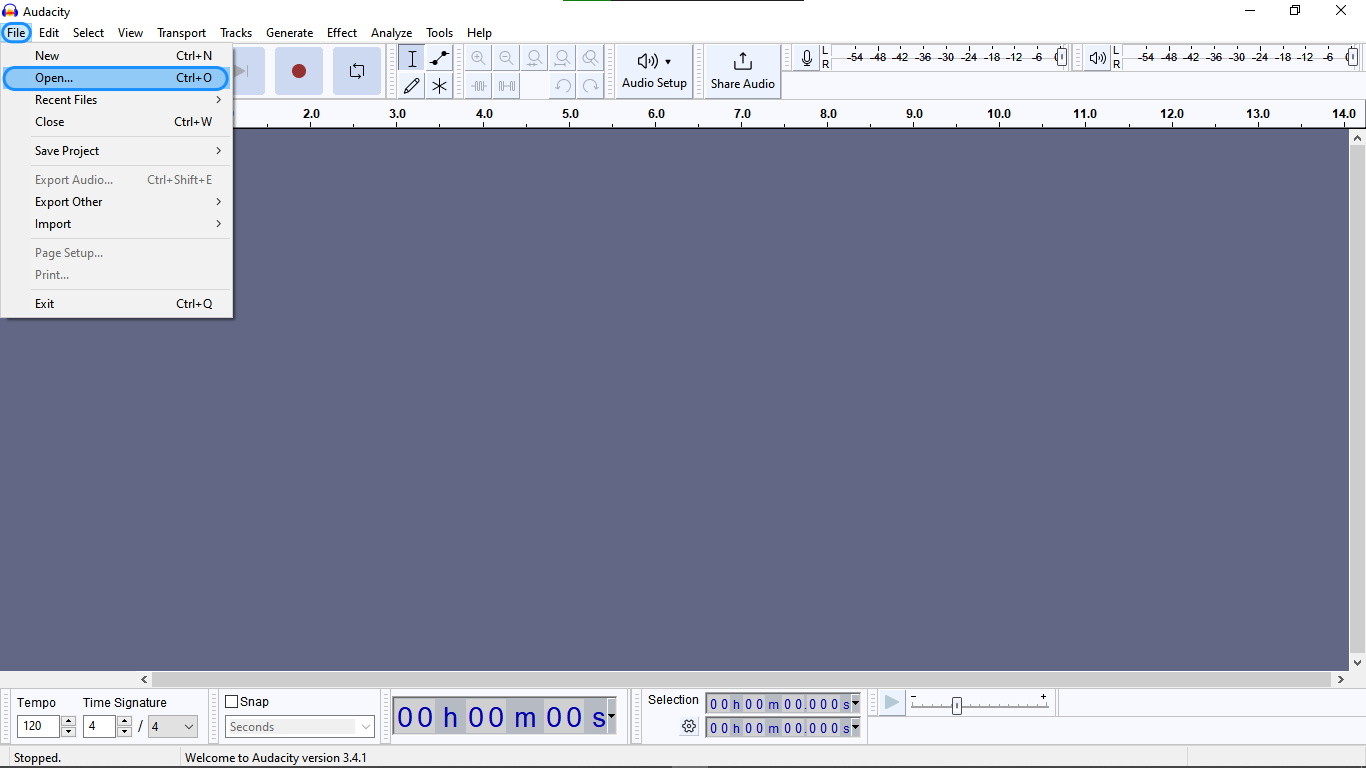 Selecting a video file to convert in Audacity