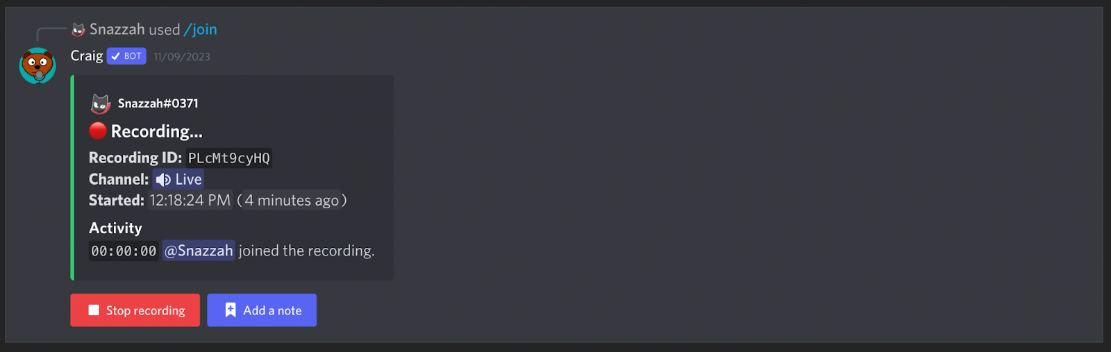 Discord audio recording with Craig Bot