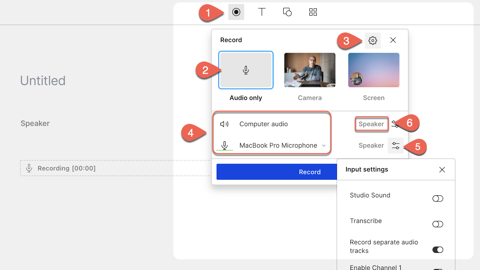 Setting up the audio recording function with Descript.