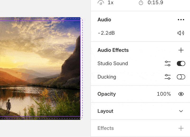 Gif showing a user turning on Studio Sound in Descript