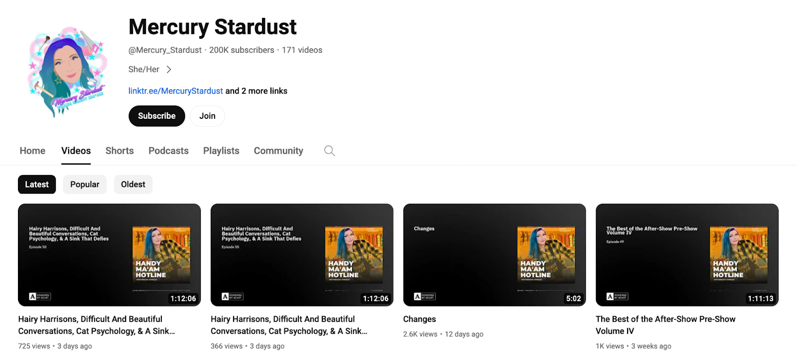 Image of Mercury Stardust’s channel page