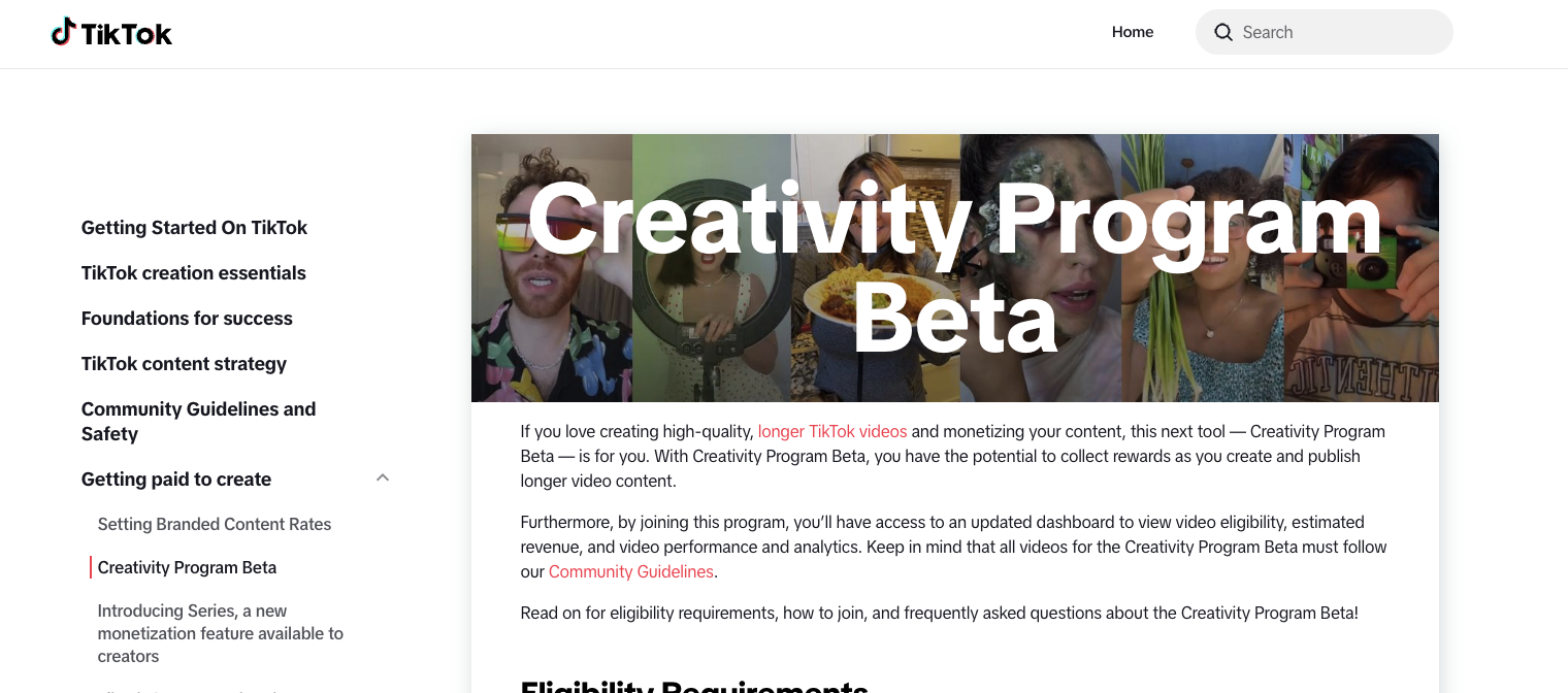 TikTok Creativity Program Beta FAQ page