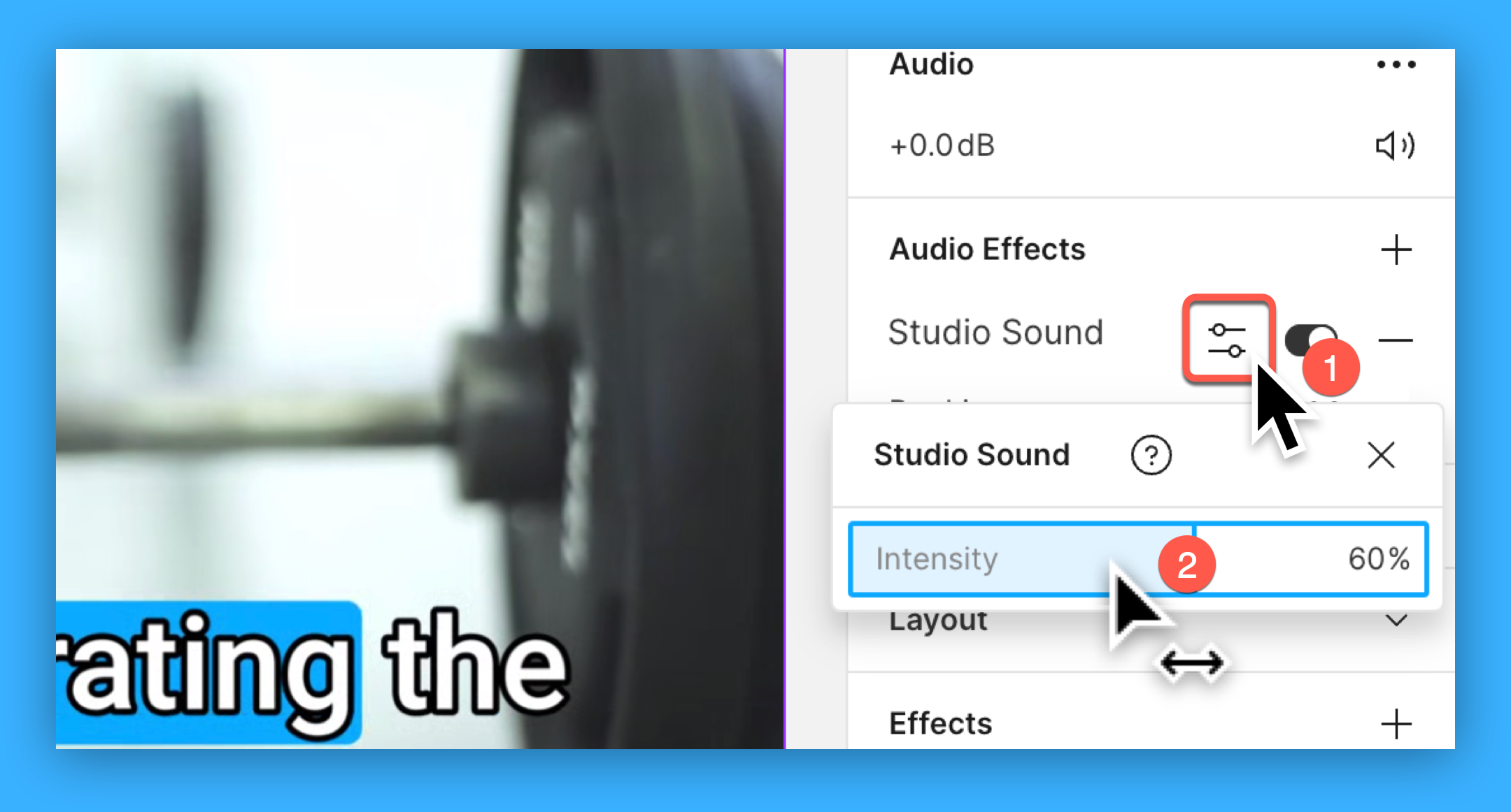 Screenshot with numbered steps showing how to adjust studio sound